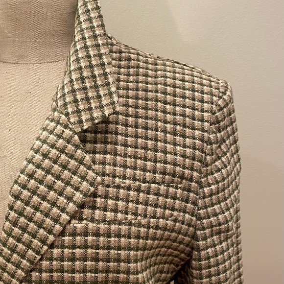 Jordan & Cole Womens Blazer w Ties to Cinch Waist / White, Green Tan Check / M - Picture 14 of 15